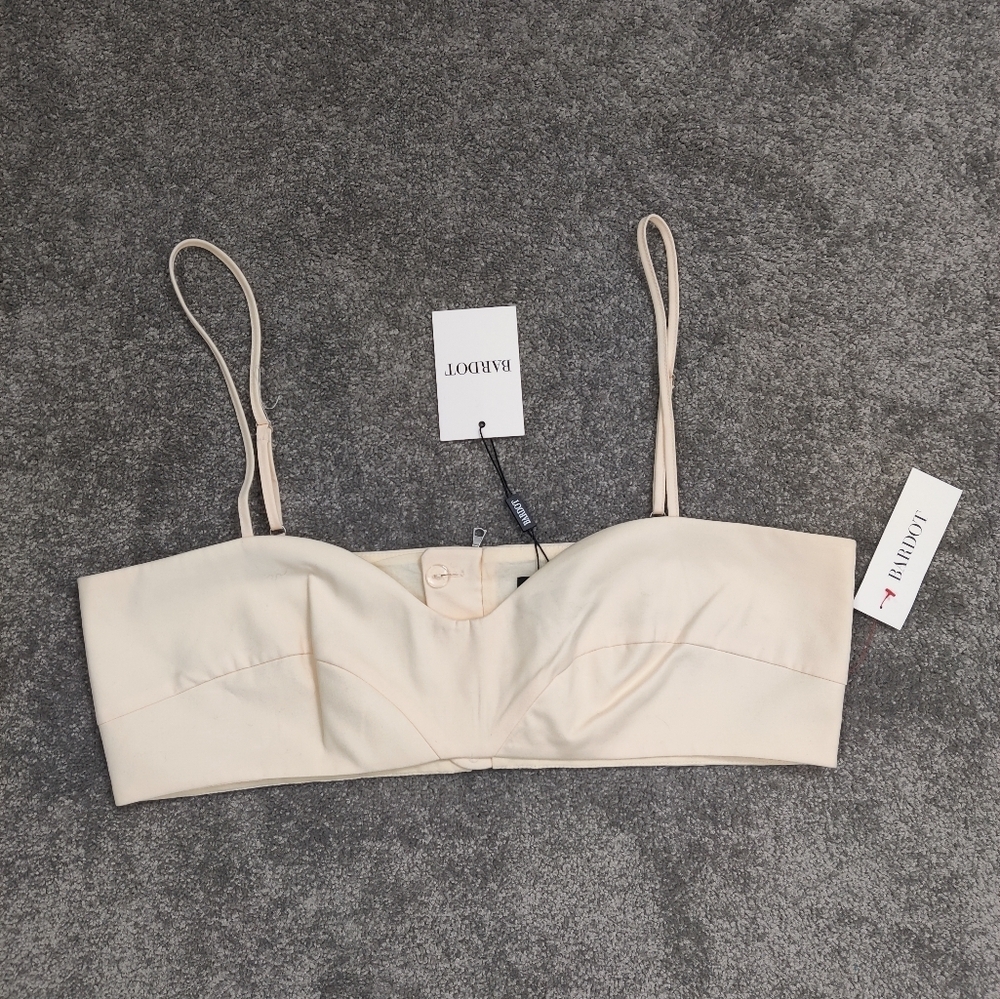 Bardot Athena Crop Top - Size XL, Elegant Ivory Yellow Resort Wear Beach